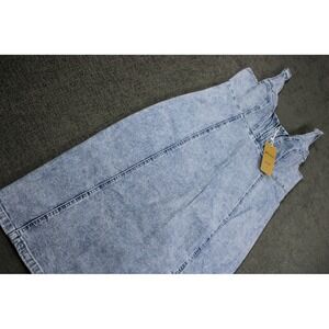 Utcoco Womens Acid Wash Denim Midi Dress Light Blue Zipper V-Neck Slit Large NWT
